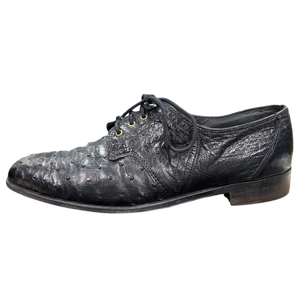 Vintage David Eden Men’s Black Full Quill Ostrich Derby’s Size 9.5 D Vintage David Eden Exotic Ostrich Alligator Derby Italy Men  main image 2